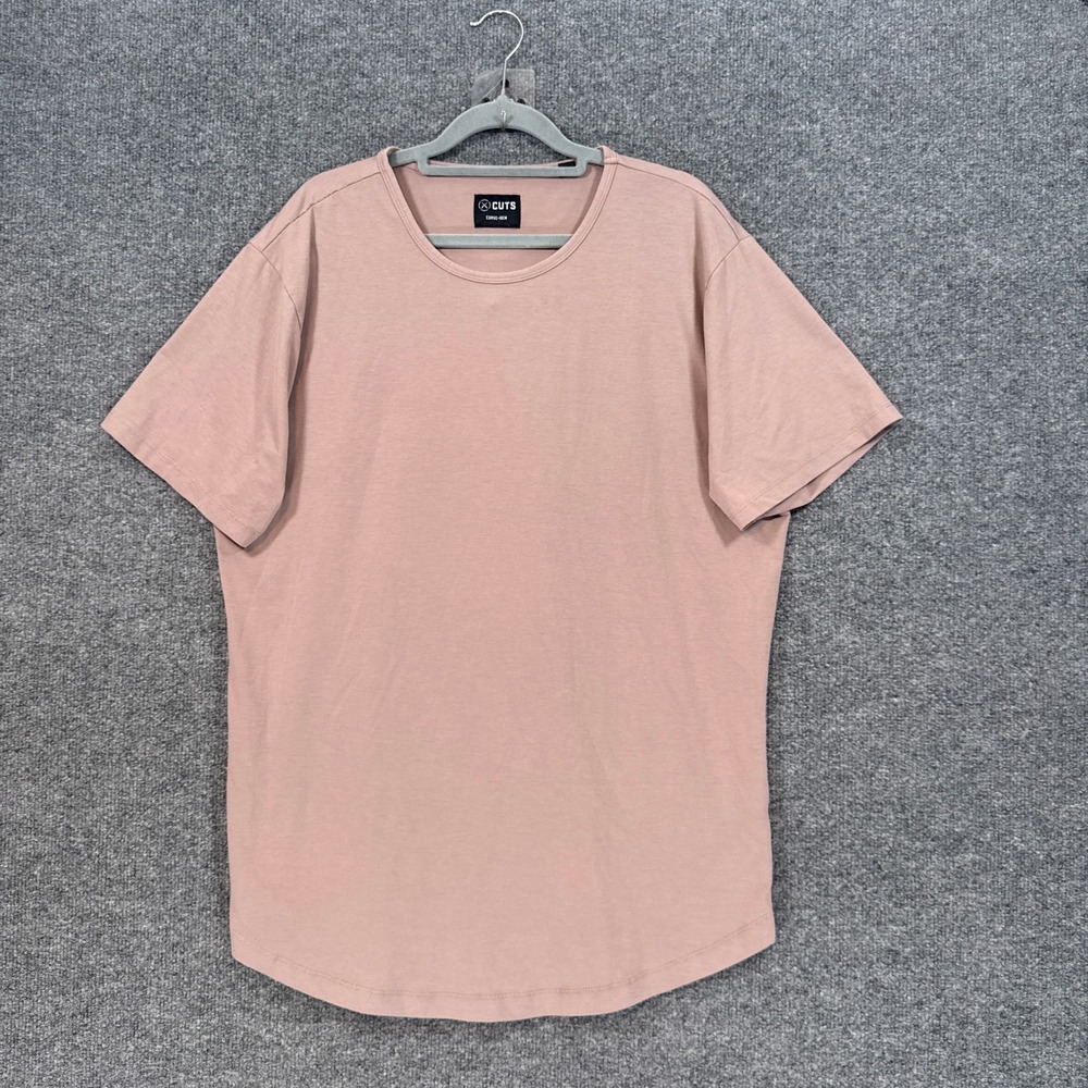 Cuts Curve Hem Tee Mens XXL Pink Short Sleeve Crew Neck Premium Basic Tshirt